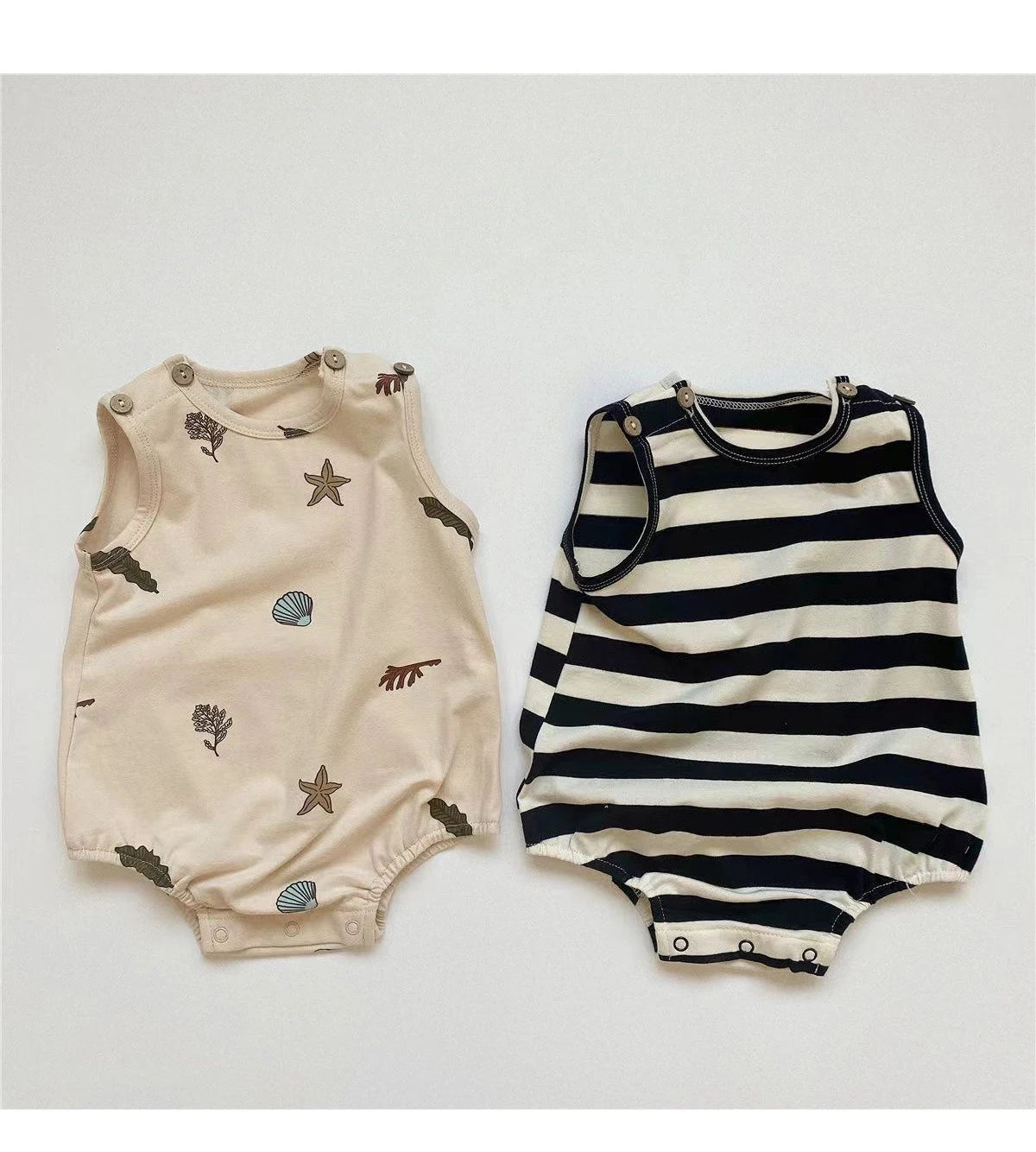 2-teilige Baby-Jungen-Kleidung für Neugeborene, Bodys, Baumwolldruck, ärmellose Säuglingskleidung, Cartoon-Bebes, Kleinkind-Overall, 0–18 Monate.