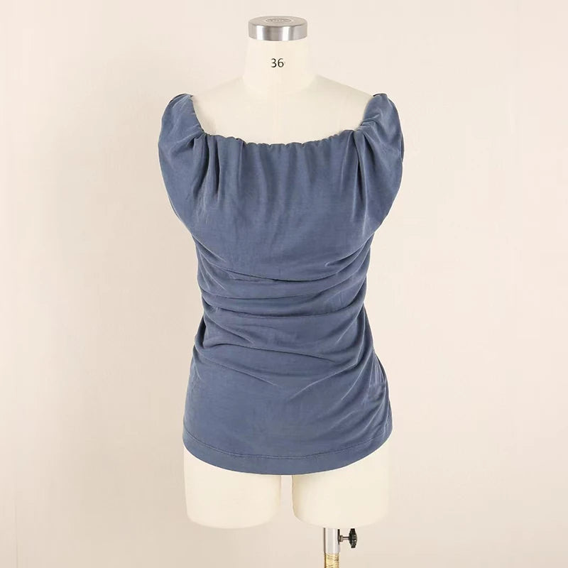 Women's Slim Top,Pleated Stretch One Shoulder Tank Top,Sexy Backless Swing Neck T-Shirt,High quality,Summer,New,2025.