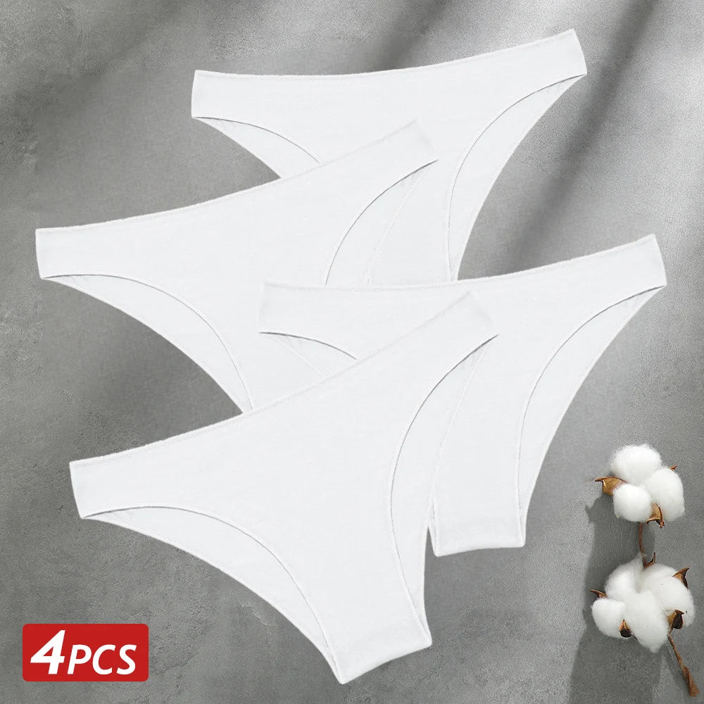 4PCS Seamless Cotton Panties Women Solid Color Briefs Sexy Low Waist Underpants Female Breathable Underwear Ladies Stretch Panti