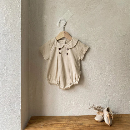 Sommer neue adrette Art Baby Body suits Hemd Kragen Mädchen Jungen Bodysuit atmungsaktive Leinen einteilige Baby kleidung.