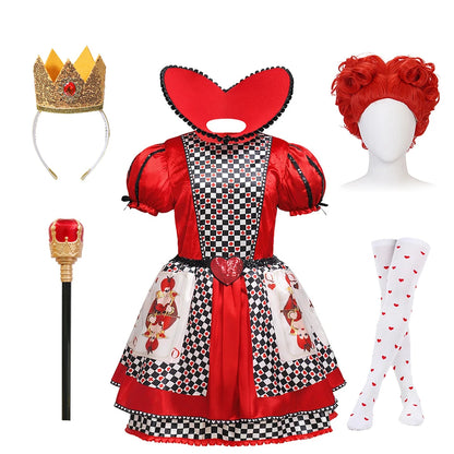 Kind Königin Der Herzen Rolle Spielen Prinzessin Kleid Alice Poker Cosplay Kostüm Mädchen Halloween Bühne Leistung Geburtstag Party Kleidung.