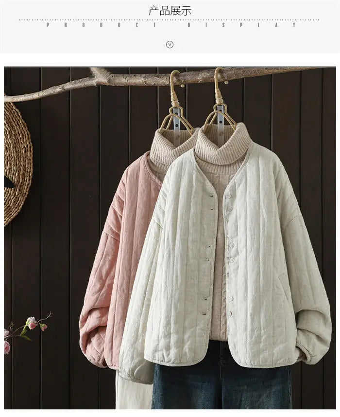 2023 Retro Kunst Winter kurze Jacke Frauen einfarbig personal isierte vielseitige lose lässige Baumwoll mantel geste ppte Tops z4260.