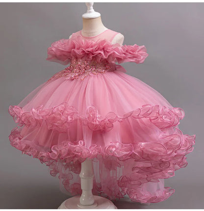 3-10 Jahre altes Mädchen Kinder schleppendes Kleid neues elegantes Mädchen Performance Puffrock Prinzessin Rock Blume Kinder Hochzeit Mädchen.