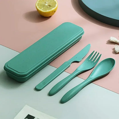 3In1 Portable Cutlery Set Reusable Home Travel Utensil Set Fork Spoon Knife with Box Dinnerware Set Picnic Camping Tableware