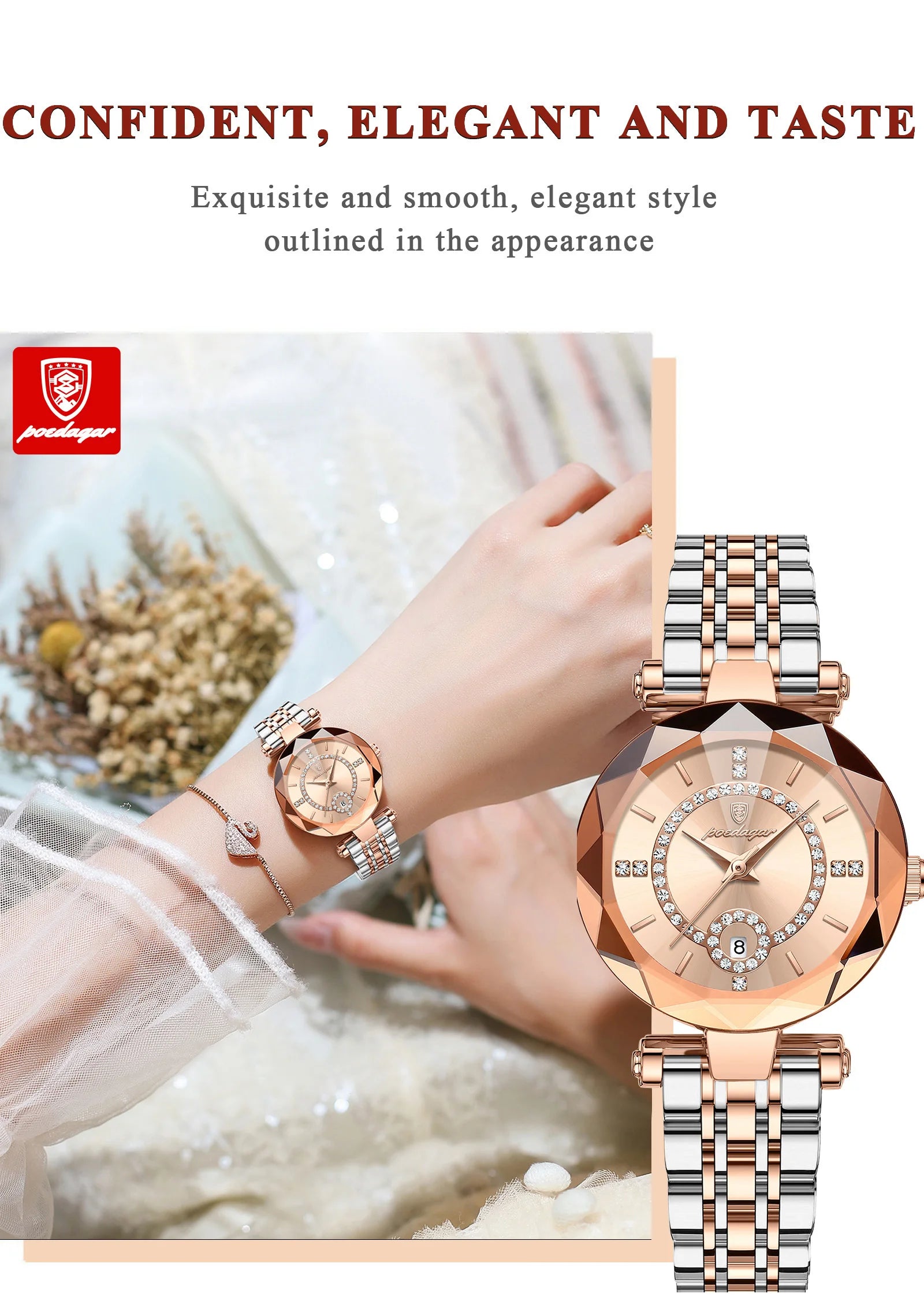 POEDAGAR Fashion Original Wristwatch For Woman Waterproof Stainless Steel Date Quartz Ladies Watch Luxury Casual Women's Watches.