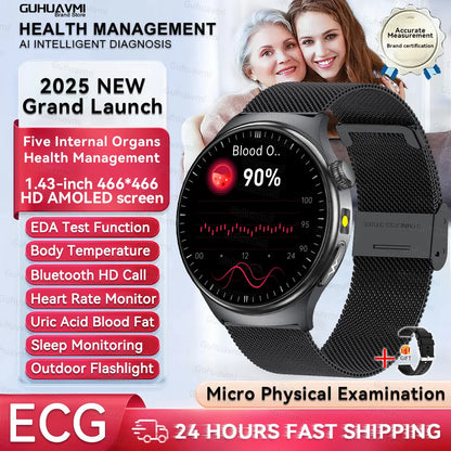 2026 New Smart Watch Men ECG+PPG Blood Lipids Uric Acid Blood Pressure Bluetooth Call 1.43'' Sapphire Smartwatch Remote Nursing