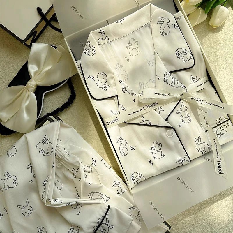 2023 frühling Herbst Neue Eis Seide 2 Stück Pyjamas für Frauen Mode Strickjacke frauen Pyjamas Süße Druck Loungewear Frauen set.