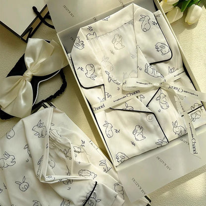 2023 frühling Herbst Neue Eis Seide 2 Stück Pyjamas für Frauen Mode Strickjacke frauen Pyjamas Süße Druck Loungewear Frauen set.