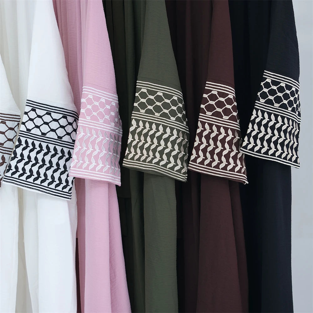 Linen Butterfly Embroidery Open Abaya Dubai Luxury 2024 Muslim Modest Kaftan Kimono Dresses Coat for Women Islam Clothing Kebaya.