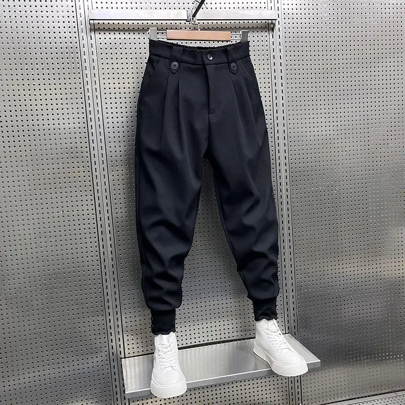2024 New Spring and Autumn Fashion Brand Wrinkled and Handsome High Waist Button Loose Casual Harlan Suit Pants for Men.