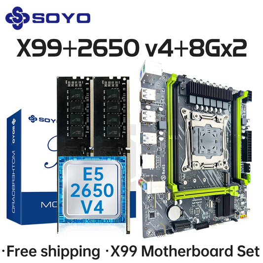 SOYO Motherboard Set Kit With LGA2011-3 Xeon E5 2650 V4 CPU DDR4 16GB (2*8GB) 2133MHZ Memory NVME M.2 SATA  Computer components.
