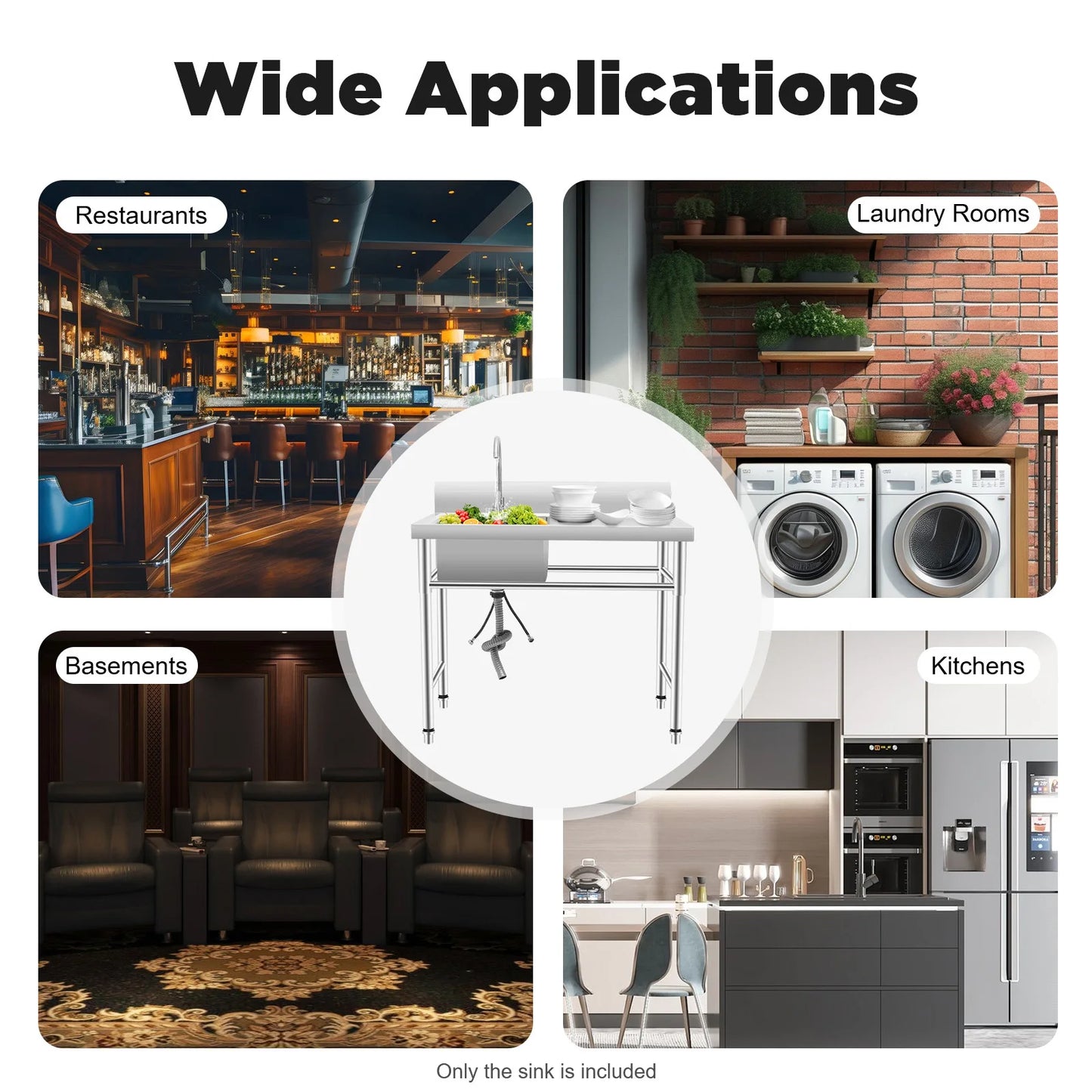 [Edelstahlspüle] 201 Edelstahlspüle – 100 x 60 x 93 cm – für gewerbliche Räumlichkeiten – tiefes Becken