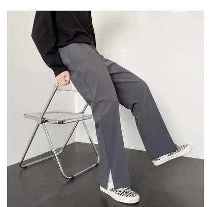 Men's Straight Baggy Casual Pants Korean Slit Personality Suit Trousers Fashion Formal Business Male Streetwear Gray Khaki Black.
