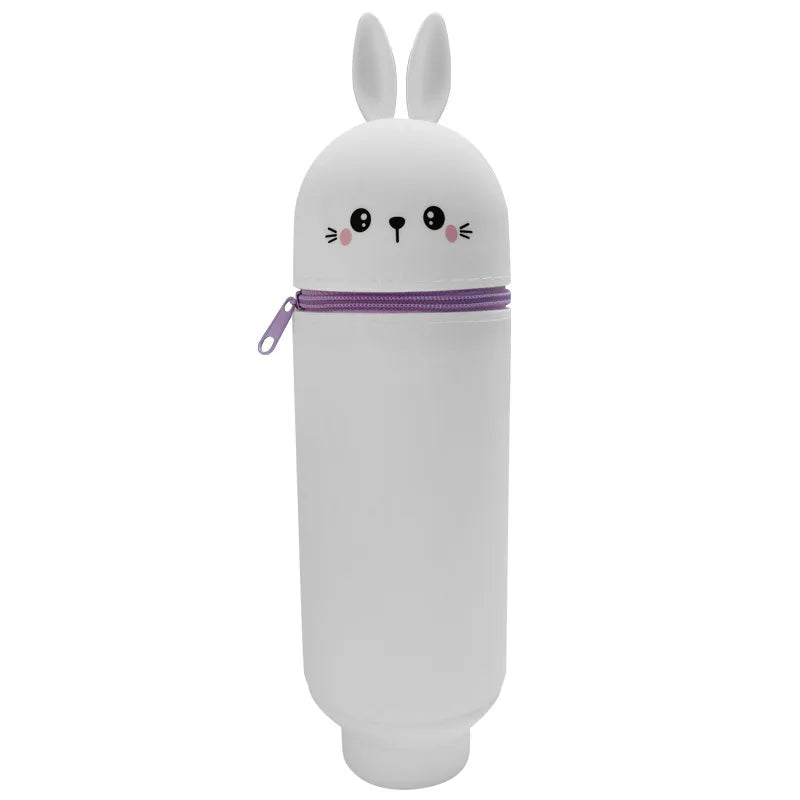 Niedliches Tier-Federmäppchen, 2-in-1-Federmäppchen mit Reißverschluss-Stifthalter, weiches Silikon-Federmäppchen, geeignet für das Schulbüro.