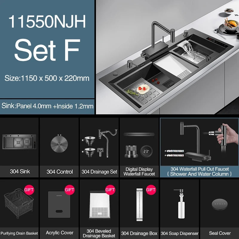 ASRAS Nanometer Smart Purifying Kitchen Sink Large Size Handmade Step Sink Smart Purifying Kitchen Island Sinks