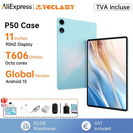 Teclast P50 Case Tablet 11-inch Display Android 15 1280x800 Unisoc T606 Octa-Core CPU 12GB RAM 128GB ROM 7000mAh Battery 8MP+5MP.