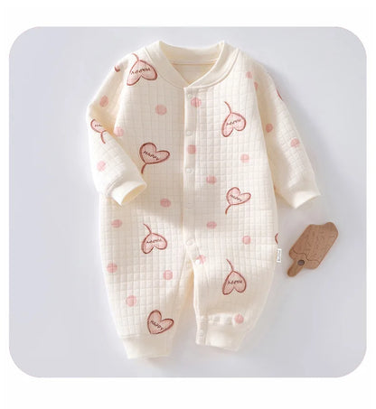 AYNIGIELL Baby Warm Overall Herbst und Winter Baby Baumwolle Kleidung Neugeborenen Pyjamas Niedlichen Muster Gedruckt Baby Overall.