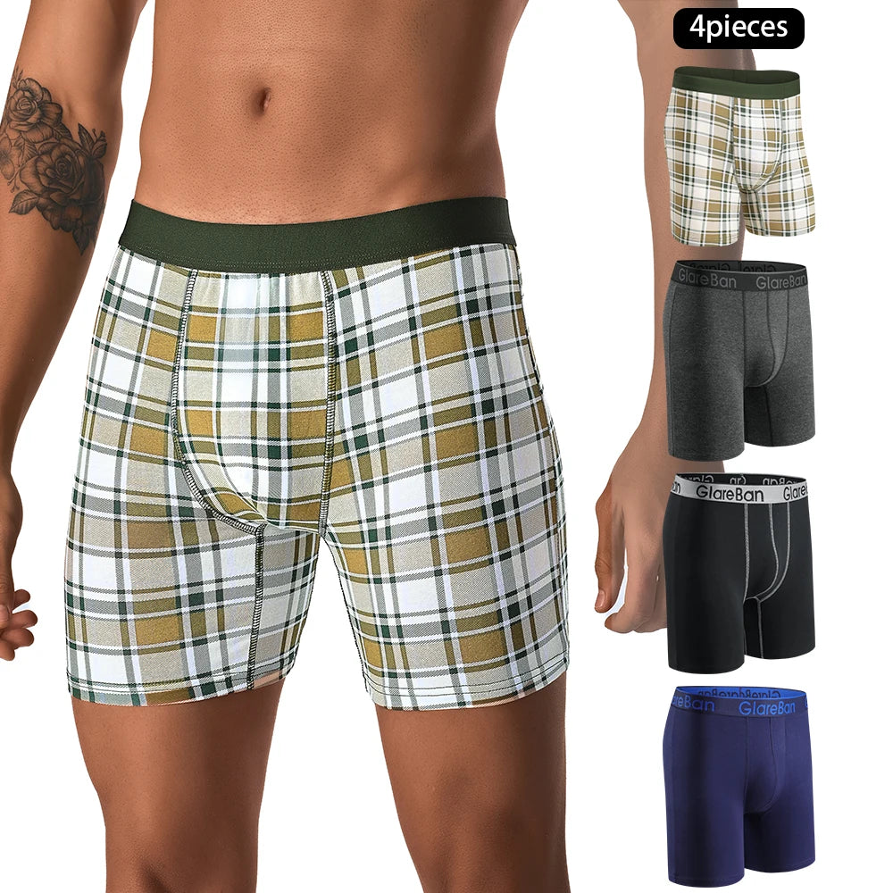 4-teiliges Set mittellange Boxershorts Herrenunterwäsche Baumwolle atmungsaktiv männliche Unterhose für Männer Homme Boxershorts Slips weiche Höschen