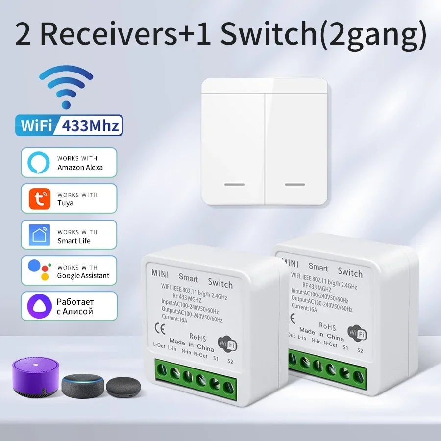 Tuya Smart WiFi Schalter Für LED Beleuchtung 1/2/3 Gang RF433MHz Drahtlose Panel Schalter Smart Leben APP Alexa google Home Voice Control