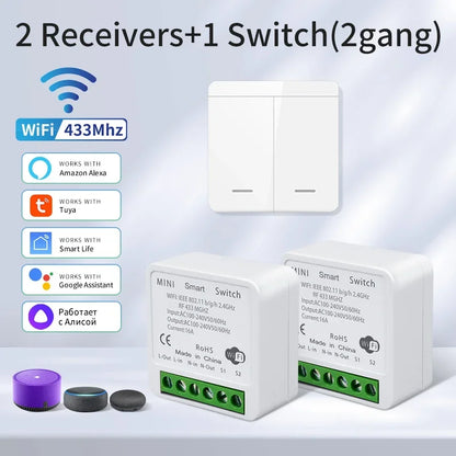 Tuya Smart WiFi Schalter Für LED Beleuchtung 1/2/3 Gang RF433MHz Drahtlose Panel Schalter Smart Leben APP Alexa google Home Voice Control