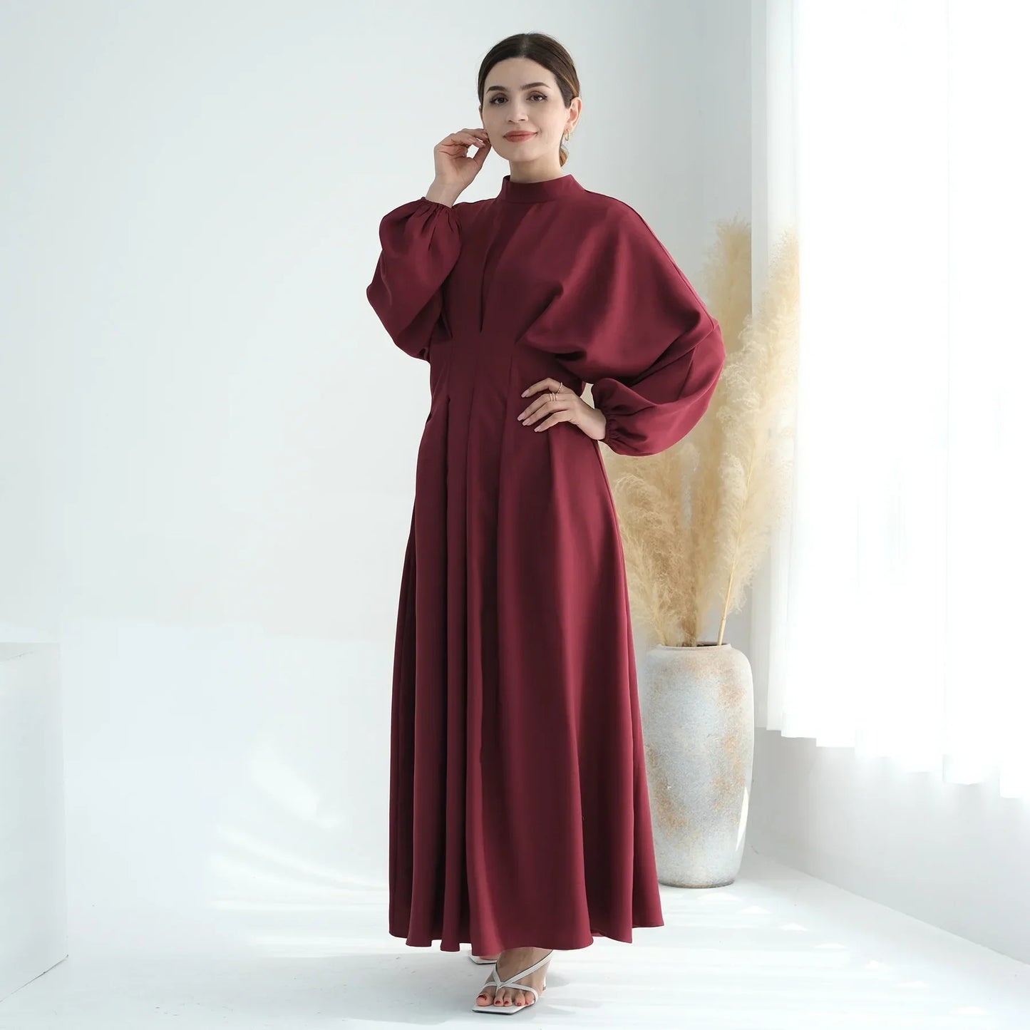 Elegant Muslim Dress Ramadan Pleated Abaya for Women Slim Waist Long Dress Islamic Clothing Muslim Eid Party Dresses Hijab Robe.