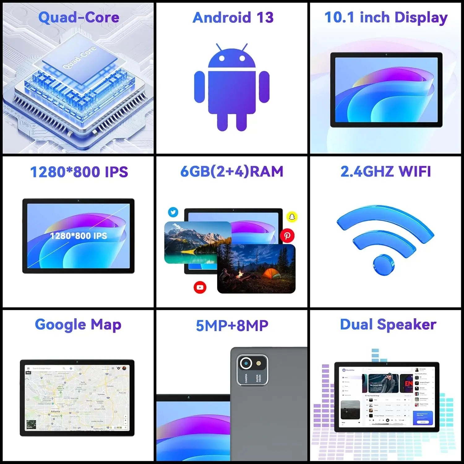URAO MB1001 Android 13 Tablet 10 Inch 6GB RAM + 64GB ROM 128GB Expandable 5000mAh IPS Display 5G WiFi Dual Camera Tablet PC Gift.