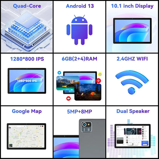 URAO MB1001 Android 13 Tablet 10 Inch 6GB RAM + 64GB ROM 128GB Expandable 5000mAh IPS Display 5G WiFi Dual Camera Tablet PC Gift.