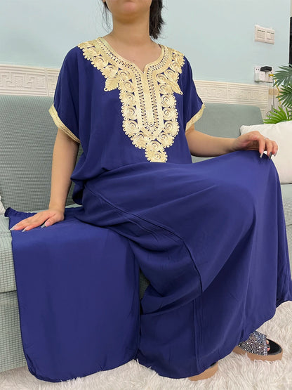 Muslimische Reine Abayas Für Frauen Dubai Baumwolle Applikationen Lose Fit Femme Robe Türkei Islam Traditionelle Kleider Mit Kopftuch Turban.