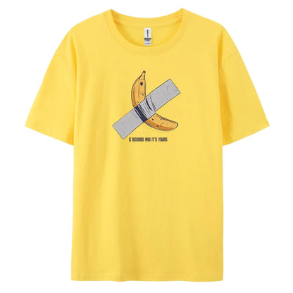 Banana Men's Casual Short-sleeved T-shirt with 100% Cotton Fashion print Tees oversize.