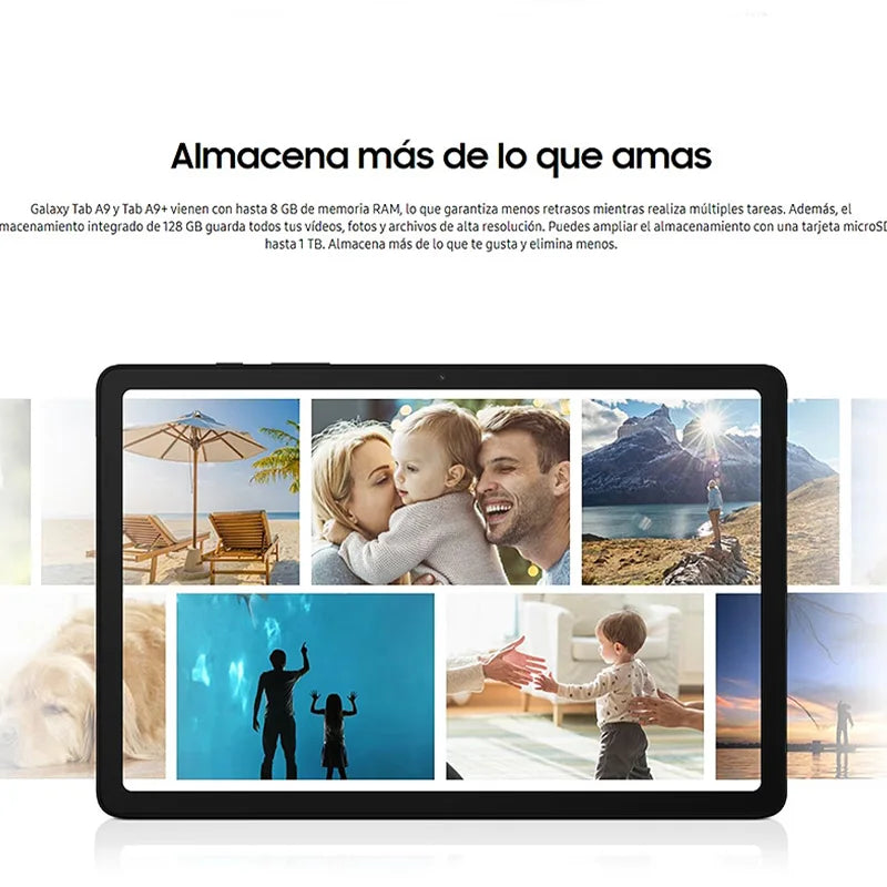 Samsung Galaxy Tab A9+ WI-FI, Tablet, Octa-Core, 8 MP Camera, 11 in, 7040 mAh battery.