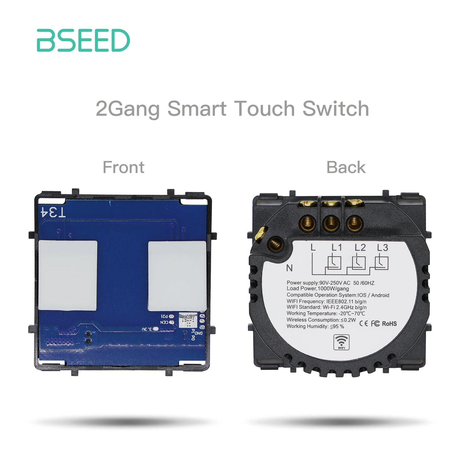 BSEED Smart Touch Schalter Funktion Schlüssel 1/2/3Gang 1/2/3Way WIFI Licht Schalter Basis DIY Teile Smart App Steuerung Neutral Erforderlich.