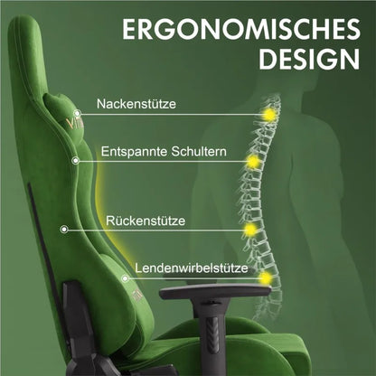 Kitinjoy Gaming-Stuhl, ergonomischer Bürostuhl, Schreibtischstuhl mit Lordosenstütze, höhenverstellbar, mit natürlichem Wild-Computerstuhl