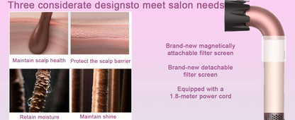 Hair dryer, 1400W high power, quick drying, lightweight body, low noise, comes with multiple types of air nozzles..