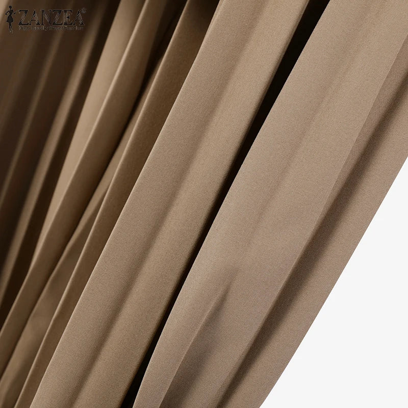 ZANZEA Muslim Sets Fashion 2pcs Women Long Sleeve Blouse Wide Leg Pant Sets Causal Spring Solid Work Outfits Islamic Clothing