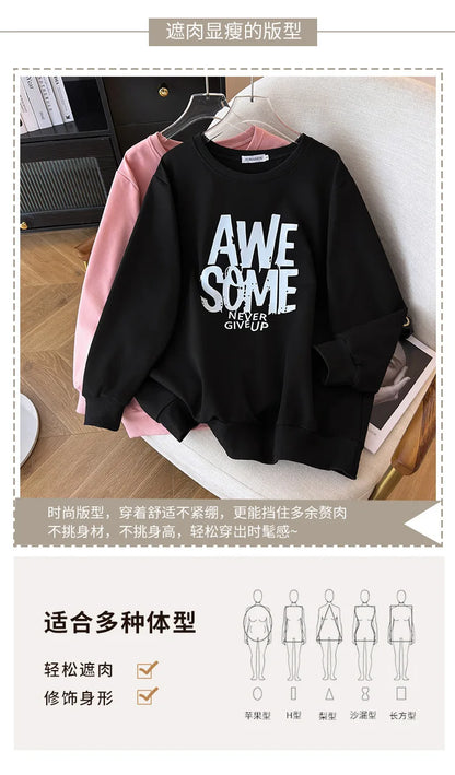 170kg plus size Damen büste Frühling Herbst Winter lose O-Neck Sweatshirt Langarm lässig Top 6xl 7xl 8xl 9xl 10xl 11xl.