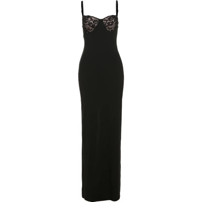 Seltsame Puss sexy Camis Kleid Frauen dünne Patchwork Brust Sommer elegante dünne elastische Stretch Maxi Bodycon Clubwear Vestidos.