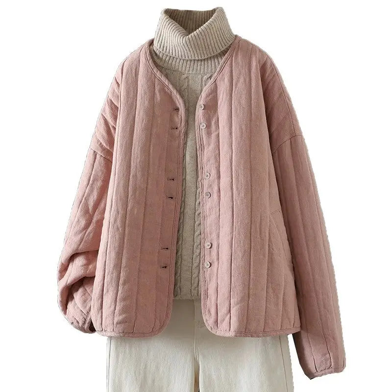 2023 Retro Kunst Winter kurze Jacke Frauen einfarbig personal isierte vielseitige lose lässige Baumwoll mantel geste ppte Tops z4260.