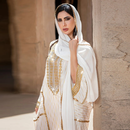 Women Muslim Hot Drill Long Dress Batwing Sleeve Abayas Dubai Loose Caftan Moroccan Kebaya Kaftan Turkey Islam Clothing Vestido.