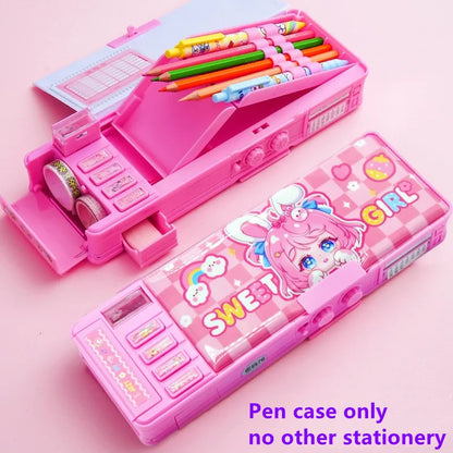 Mechanisches, verformbares, niedliches Federmäppchen mit Stifteinsatz, multifunktionaler Schlüsselschalter, Cartoon-Aufbewahrungsbox für Schule und Schreibwaren aus Kunststoff