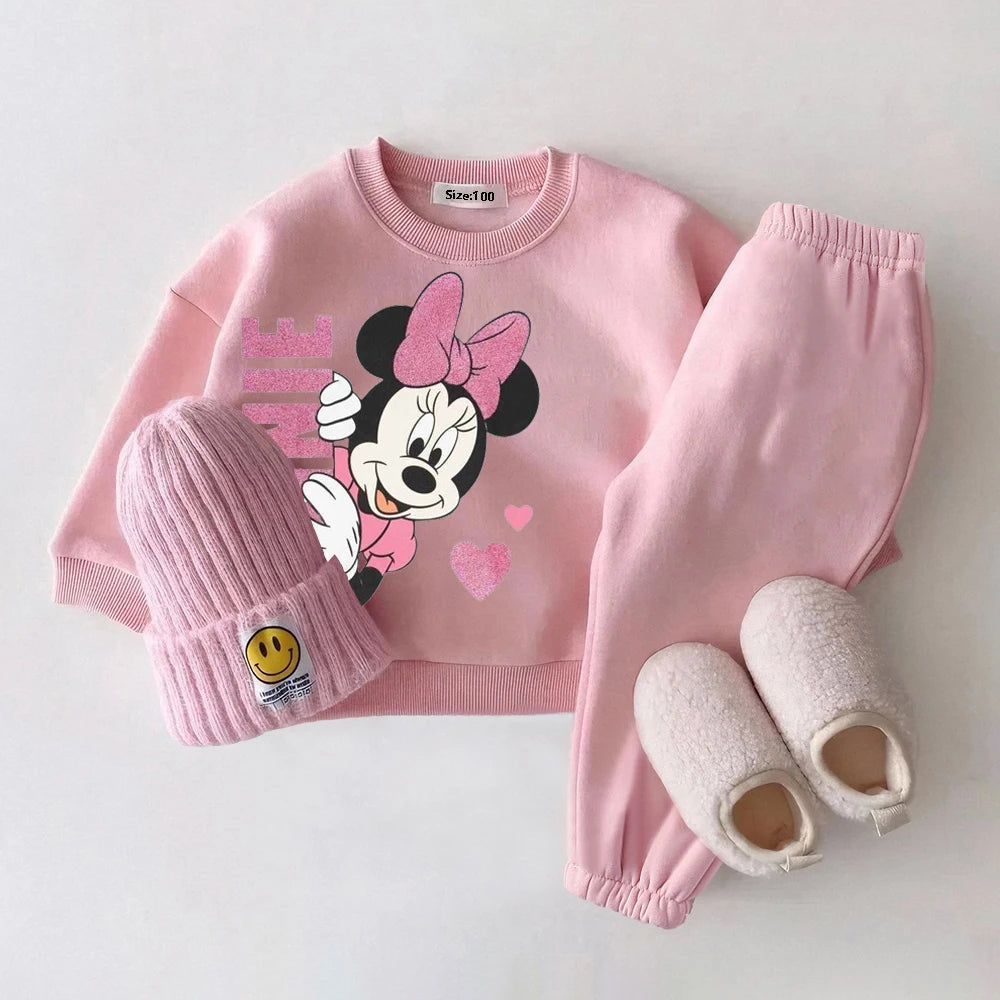 Autumn Baby Girl Clothes Sets Winter Fleece Baby Clothes Outfit Mickey Mouse Toddler Baby Boy Outfit Set.