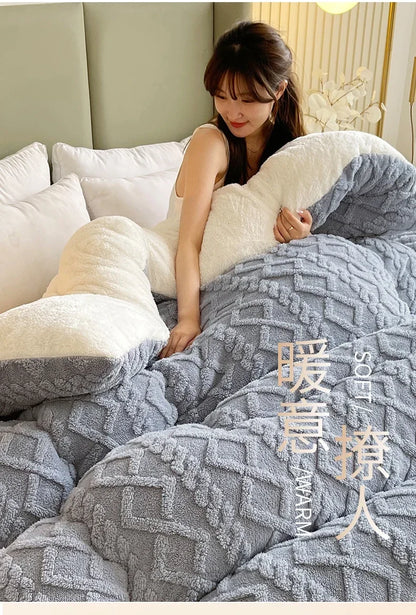 High End Thickened Winter Warm Blankets for Beds Artificial Lamb Cashmere Weighted Blanket Thicker Warmth Duvet Quilt Comforter.