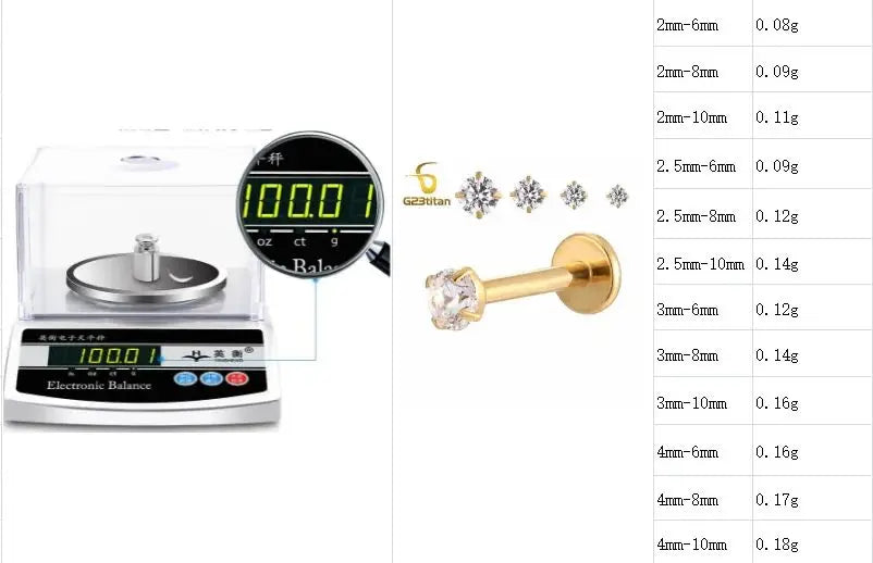 16G 18G Titanium Labret Stud Lip Ring Ear Helix Conch Trage Earring 2-4mm Zircon 0.9mm Internally Threaded Body Piercing Jewelry.