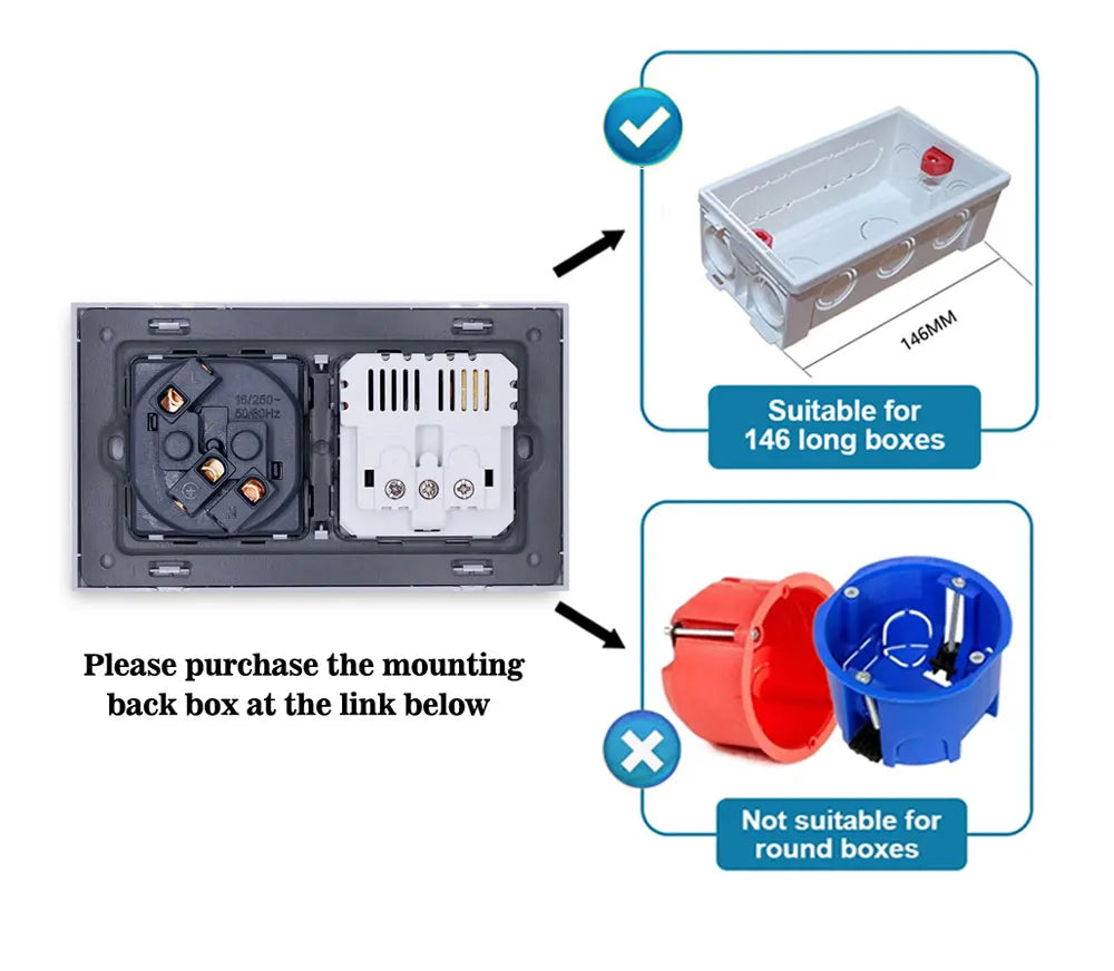 EIOMR Frankreich Standard-Steckdose, graue Aluminiumlegierung, Lichtschalter, RJ45, Fernseher, 220 V, 16 A, Wandsteckdosen für Haushaltsgeräte.