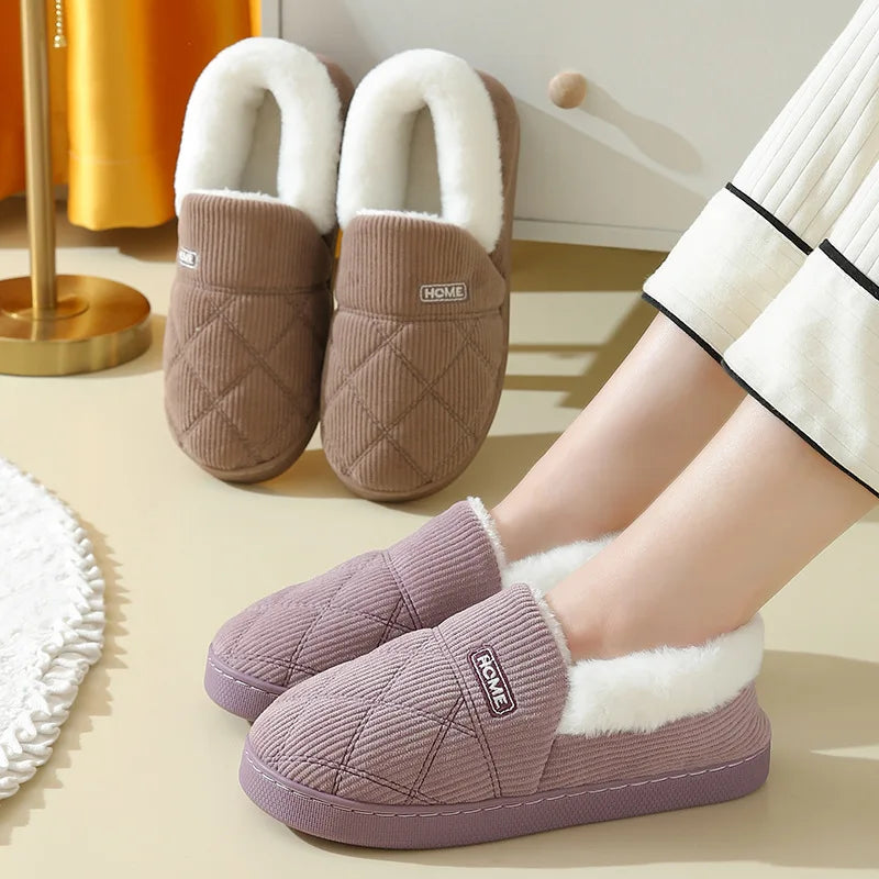 Shevalues Women Plush Slippers Winter Warm Fur Antiskid Cloud Slippers Outdoor Breathable Thick Flat Sole Slipper Home Slippers.