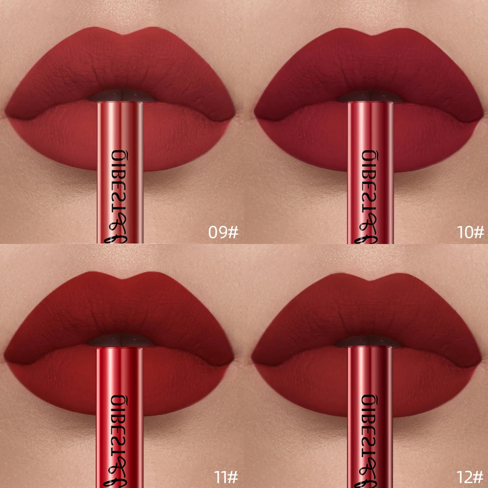 QIBEST Sexy Red Matte Lip Gloss Long Lasting Velvet Liquid Lipstick Lip Makeup Women Beauty Nonstick Cup Waterproof Lipgloss Hot.