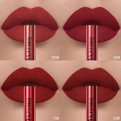 QIBEST Sexy Red Matte Lip Gloss Long Lasting Velvet Liquid Lipstick Lip Makeup Women Beauty Nonstick Cup Waterproof Lipgloss Hot.