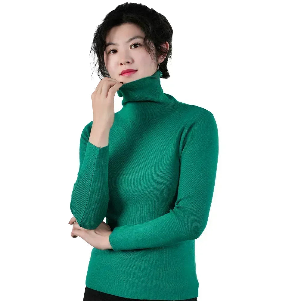Frauen Pullover Winter Warm Hohe Kragen Strickwaren Langarm Schlank Jumper Frau Thermische Tops Kleidung Pullover Rollkragen Pullover
