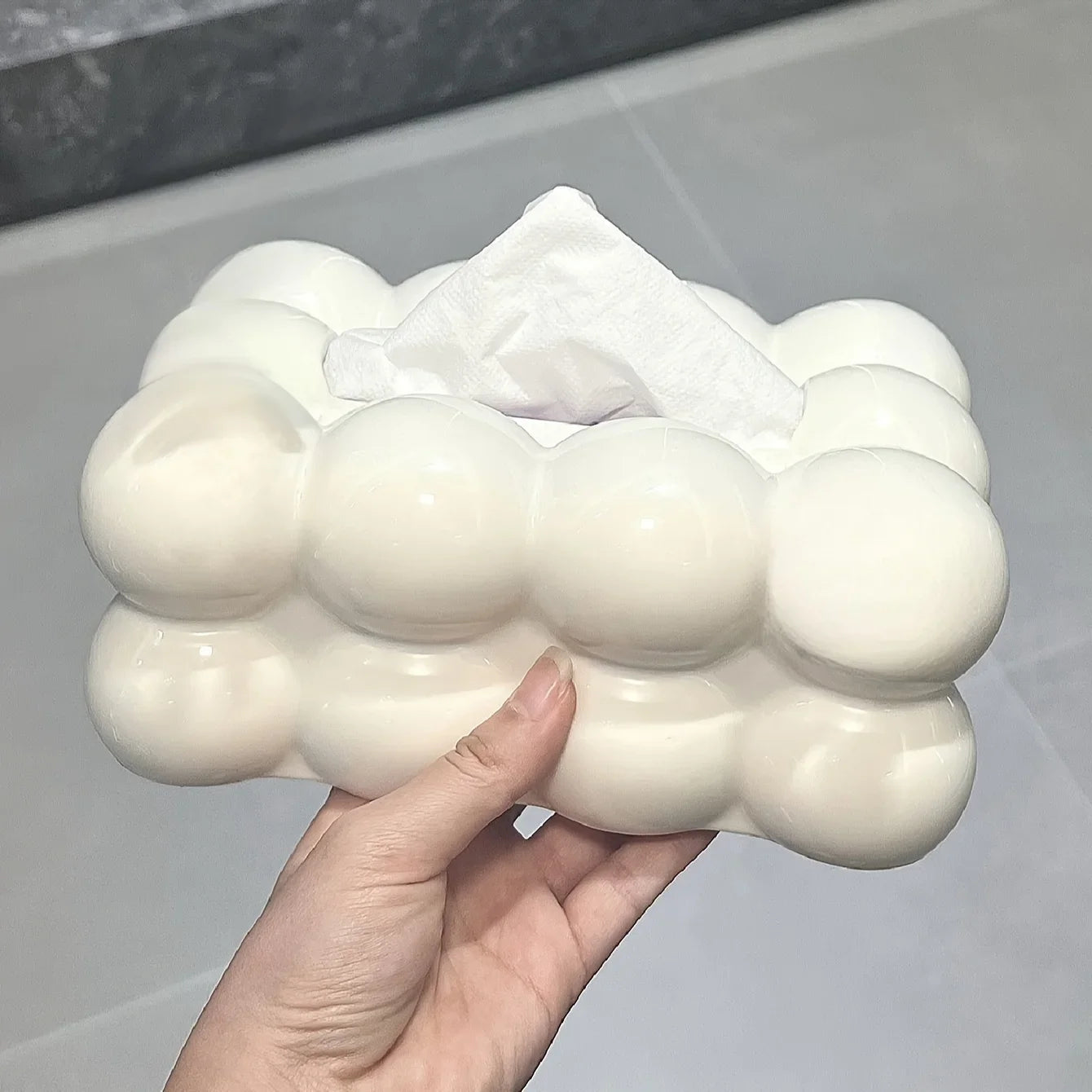 Chic Cloud-Shaped Tissue Holder Decorative Desktop Organizer for Living Room Durable Plastic Napkin Dispenser with Storage Box.