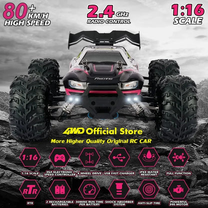 4WD Remote Control Car Off Road 4x4 RC High Speed Buggy Truck Super Brushless 50 or 80KM/H Fast Drift Racing Toy Kids Adults.