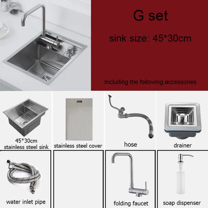 Küchenspüle aus Edelstahl 304, für Inselbar, gebürstete Oberfläche mit faltbarem Wasserhahn, Deckelabdeckung, Seifenspender, Gemüsebeckenwaschbecken